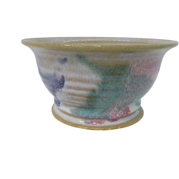 Vintage Handcrafted Signed Art Pottery Stoneware Bowl Multicolor Pastels Glazed - Picture 4 of 12